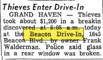 Beacon Drive-In - Aug 1970 Break-In With Address Given